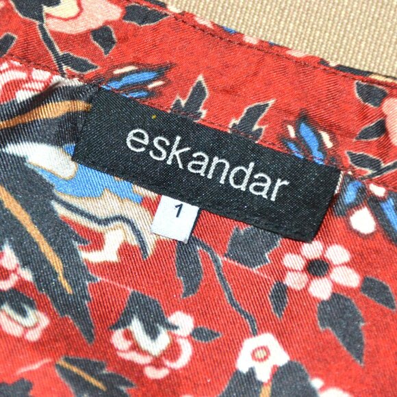 Exquisite Eskandar 100% Silk Tunic Dress Red Gold Floral SZ 1 Made in England - Picture 2 of 11